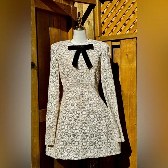 🆕 BRONX & BANCO 🧿 NWOT Courtney Long Sleeve White Lace Mini Dress - Size XL/10 - Picture 3 of 16